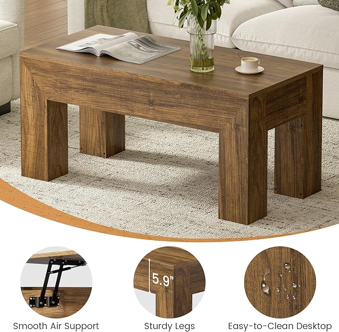 FABATO 41.7'' Lift Top Coffee Table, Wooden Rectangle Coffee Table