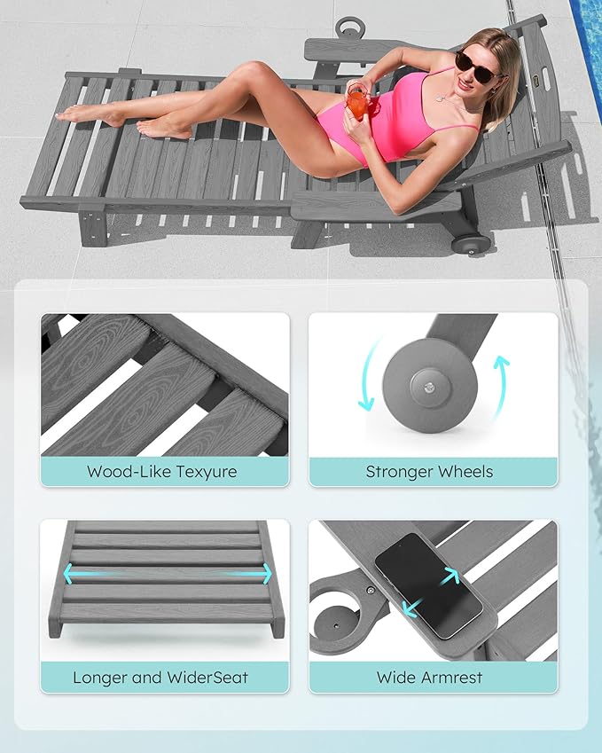Patio Chaise Lounge Chair Set of 2, Oversize Lounge Chairs