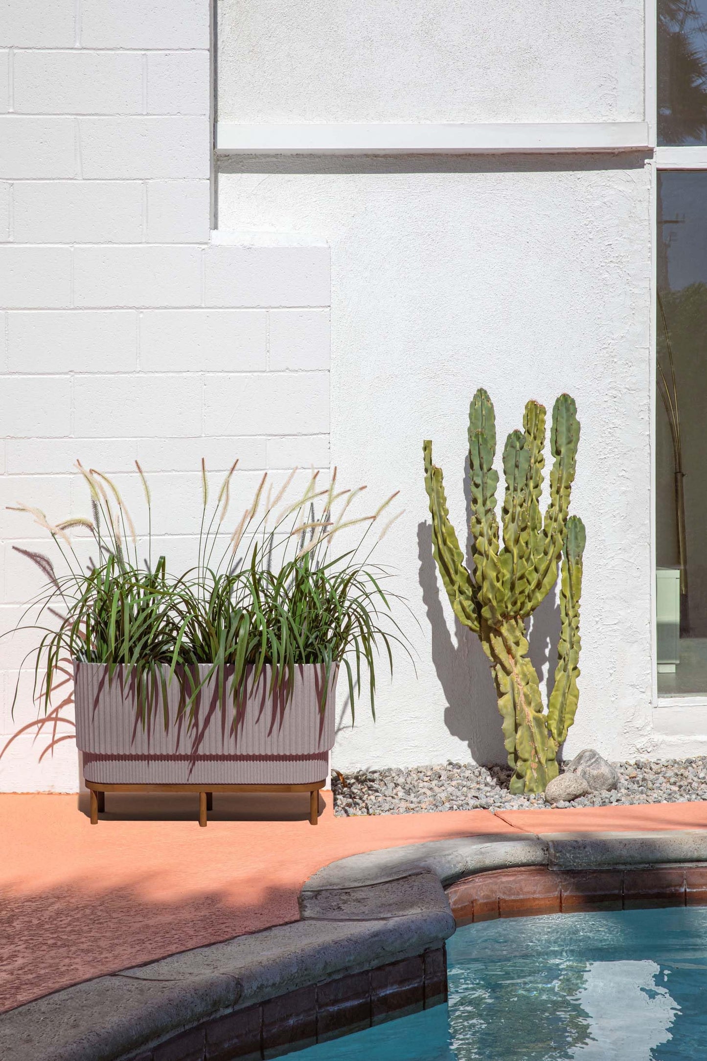 Veradek Demi Series Raised Long Planter for Indoor/Outdoor Use | Made from Plastic & Stone w/Wooden Stand | Modern Patio Décor for Flowers/Shrubs