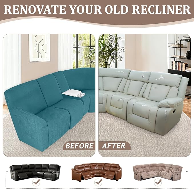 ALIECOM 100% Waterproof Recliner Sectional Couch Covers L Shape Stretch Corner
