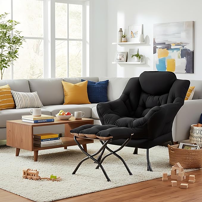 MBOOYOME Lazy Chair with Folding Ottoman, Modern Accent Lounge Armchair with