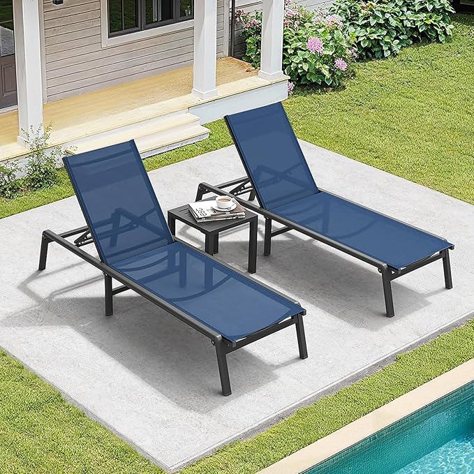 Aluminum Chaise Lounge Chair Outdoor, Foldable & Assembly Free Outdoor Lounge