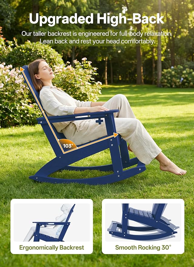 Outdoor Oversized Adirondack Rocking Chairs, All Weather HDPE Patio Rocking