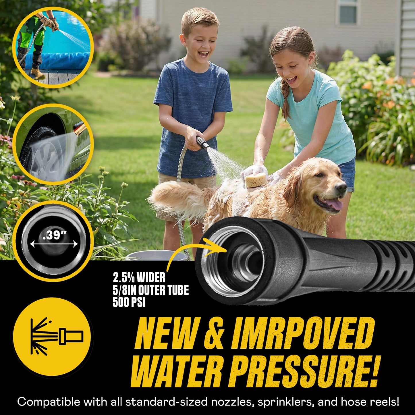 Bionic Steel 25 Ft Metal Garden Hose with Nozzle, 25Ft x 5/8 In. Premium 304 Stainless Steel Metal Water Hose, Flexible Non Kinking, Lightweight, Heavy Duty, for Yard, Outdoor