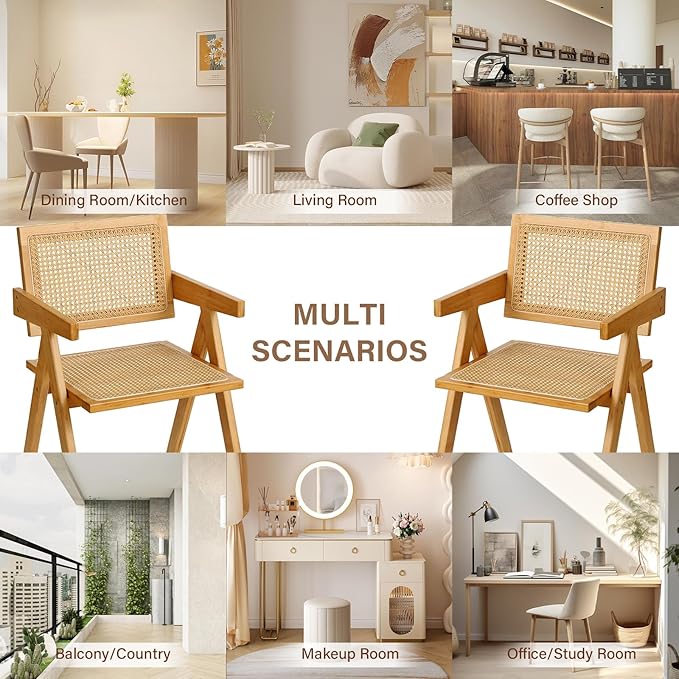 Furlide Rattan Dining Chairs Set of 2, Modern Mid Century Accent Chairs