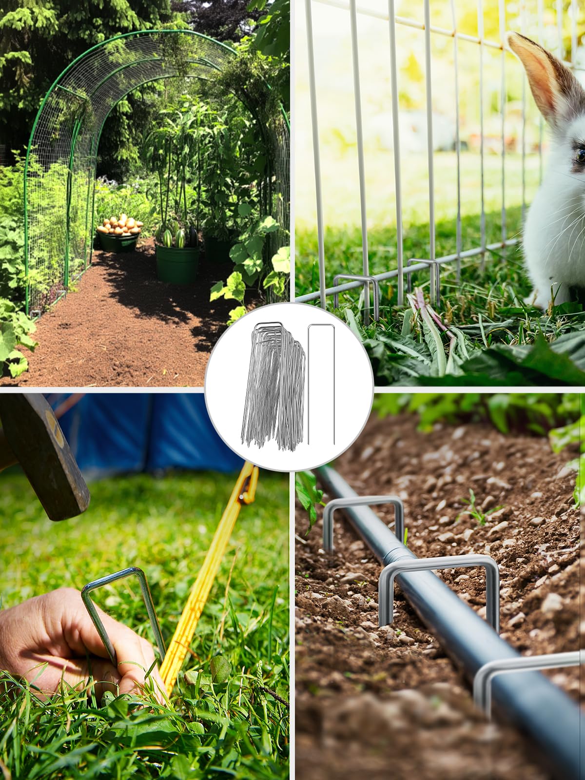 GROWNEER 100 Pack Landscape Staples 6 Inch 11 Gauge Heavy Duty Hot-Dip Galvanized Steel Garden Stakes U-Shaped Weed Barrier Spikes Metal Ground Pins for Lawn and Yard Landscaping