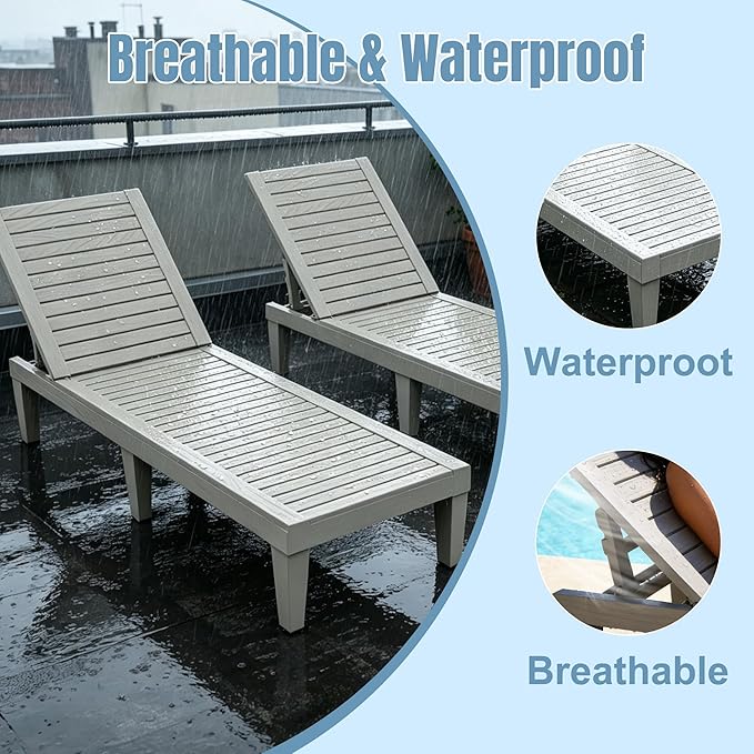 Lounge Chair Outdoor, High-Impact PP 5 Position Adjustable Tanning Chair