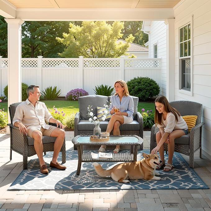 Wicker Patio Furniture Set High Back Loveseat Sofa Couch Armchair Coffee Table