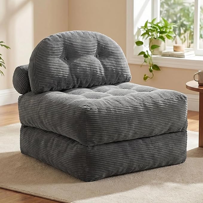 Convertible Corduroy Floor Sofa, 3-in-1 Folding Lazy Sofa Bed