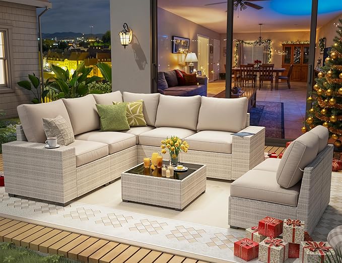 olimix 8 Piece Outdoor Patio Furniture Set, Outdoor Sectional Furniture