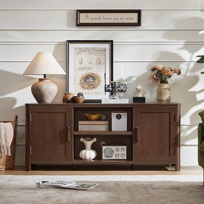 Joaxswe Farmhouse 55" Entertainment Center, Walnut Tv Stand