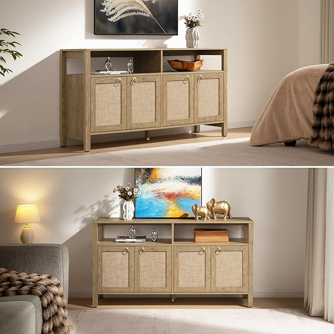 SICOTAS Rattan TV Stand for Television up to 65 Inch