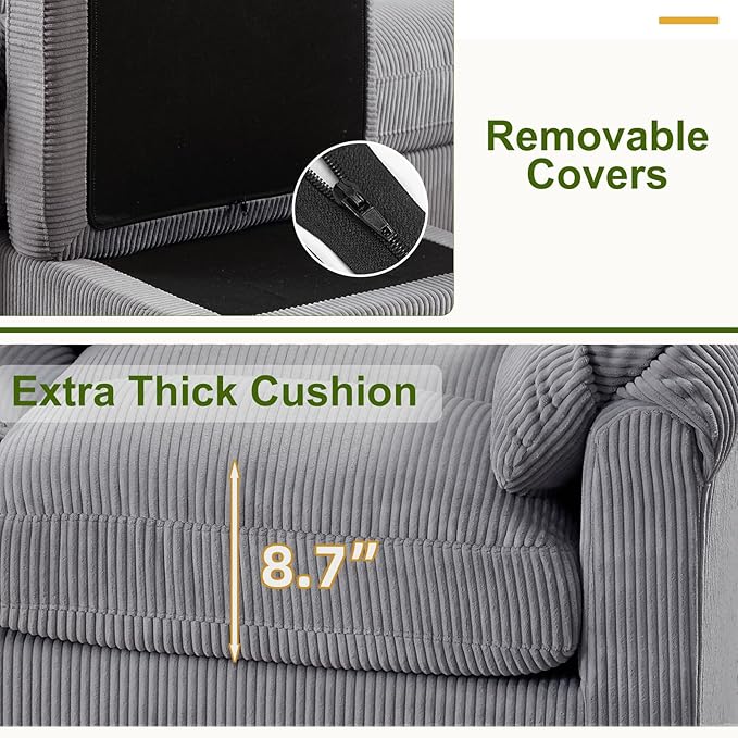 HAOMARKETS Corduroy Sofa Set, Two Upholstered Loveseat, and 3-Seater Couch