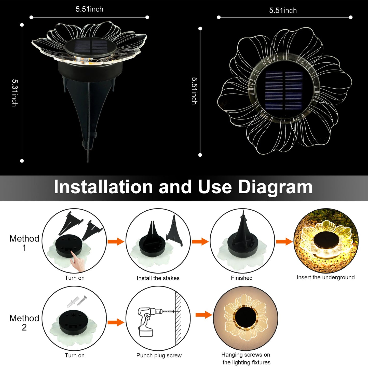 Roaming Light Solar Flower Shaped In-Ground Lights, 3 Pack Waterproof LED Petal Pathway Lights, Outdoor Acrylic Landscape Lights for Garden Yard Walkway Patio (Petal)