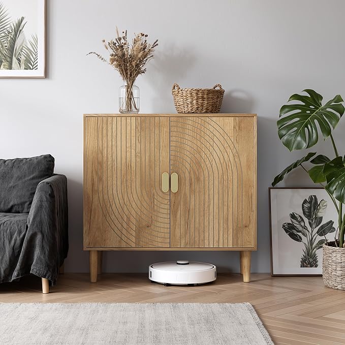 Smuxee Oak Sideboard Cabinet, Freestanding Buffet Cabinet