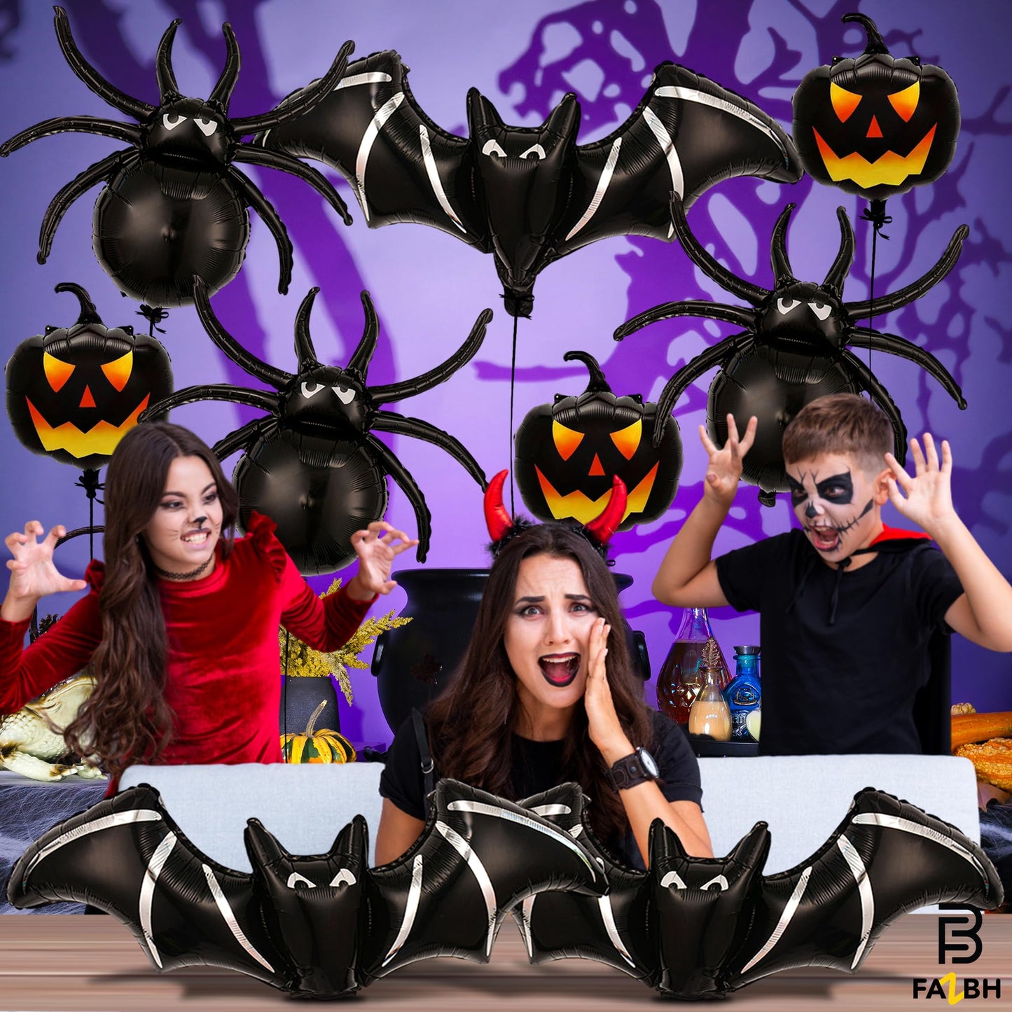 Huge, 47 Inch Spooky Halloween Balloons - Pack of 9 | Black Pumpkin Ballooons, Bat Balloons, 32 Inch Black Spider Balloon | Scary Halloween Party Decorations, Spooky Party Decorations