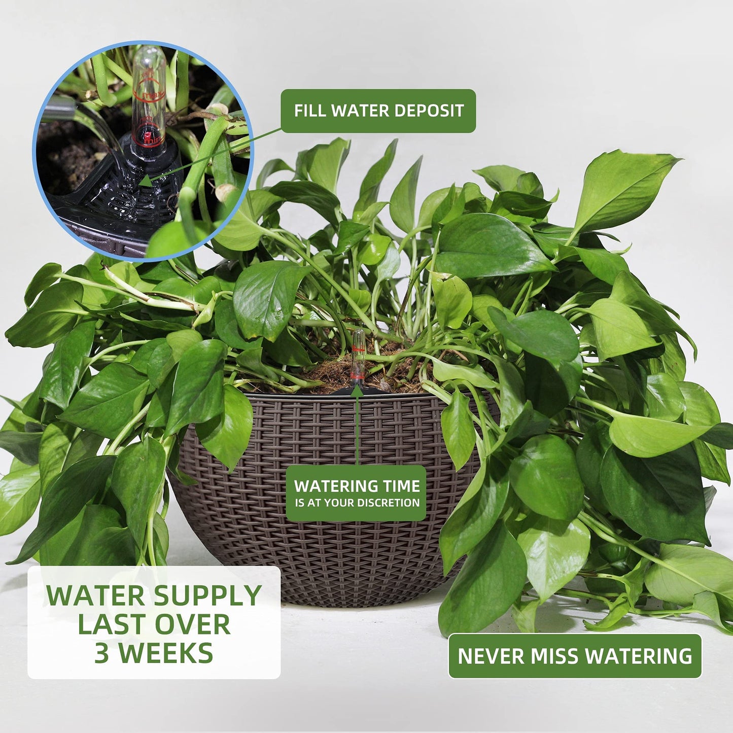 Dexceder 9 Inch Self Watering Hanging Planters Indoor Outdoor, Thickened Hanging Basket Flower Plant Pot with Water Level Indicator (Brown)