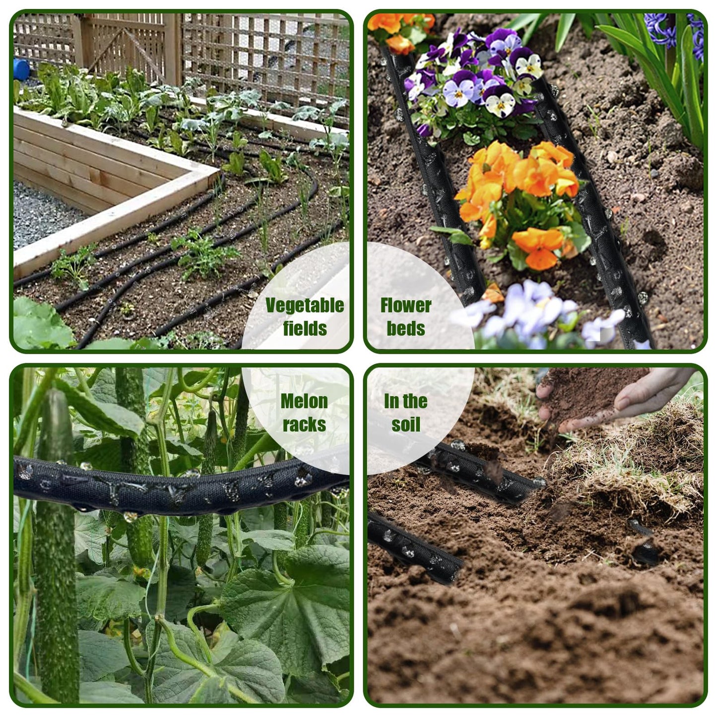 Soaker Hose 100FT, Thickened Flat Soaker Hoses For Garden 100 ft 2 pack, Drip Irrigation Hose Saves 80% Water, Leak-free Design Water Hose with Holes For Lawn, Flower Bed, Vegetable Field (50 FT x 2)