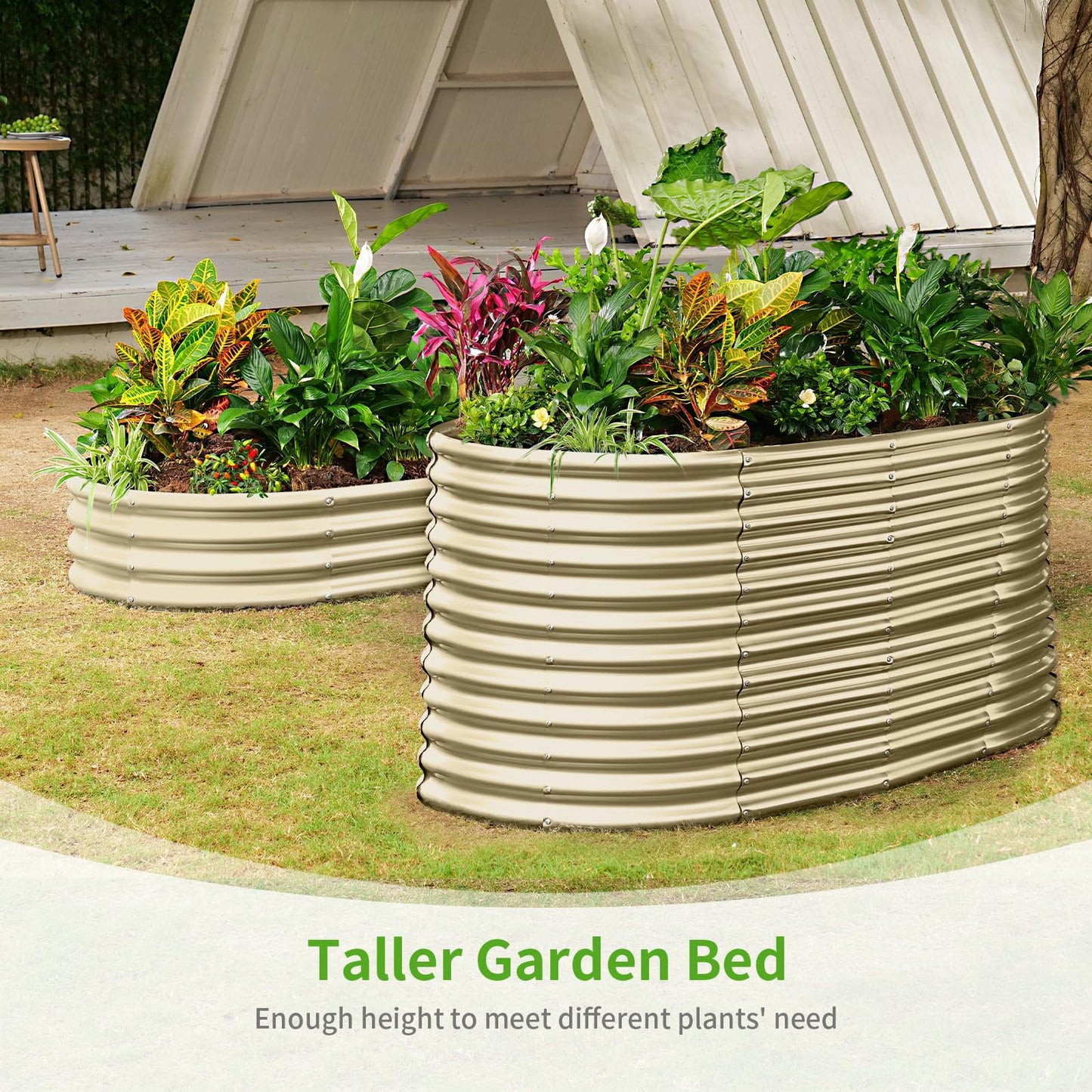 Land Guard 6x3x3ft Oval Galvanized Raised Garden Beds, Large-Capacity Metal Planter Box Outdoor, Durable Deep Raised Garden Bed 3ft Tall, Raised Beds for Gardening Vegetables, Cream Yellow