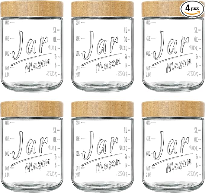 Xyptorix Glass Overnight Oats Containers with Lids (6-Pack), 16 oz Mason Jars with Bamboo Lids for Meal Prep, Chia Seed Pudding, Yogurt & Oatmeal - Airtight Food Storage Jars for Breakfast On-the-Go