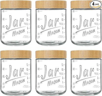 Xyptorix Glass Overnight Oats Containers with Lids (6-Pack), 16 oz Mason Jars with Bamboo Lids for Meal Prep, Chia Seed Pudding, Yogurt & Oatmeal - Airtight Food Storage Jars for Breakfast On-the-Go