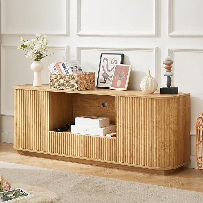 64" Fluted TV Stand for TVs up to 75 inch, Entertainment Center