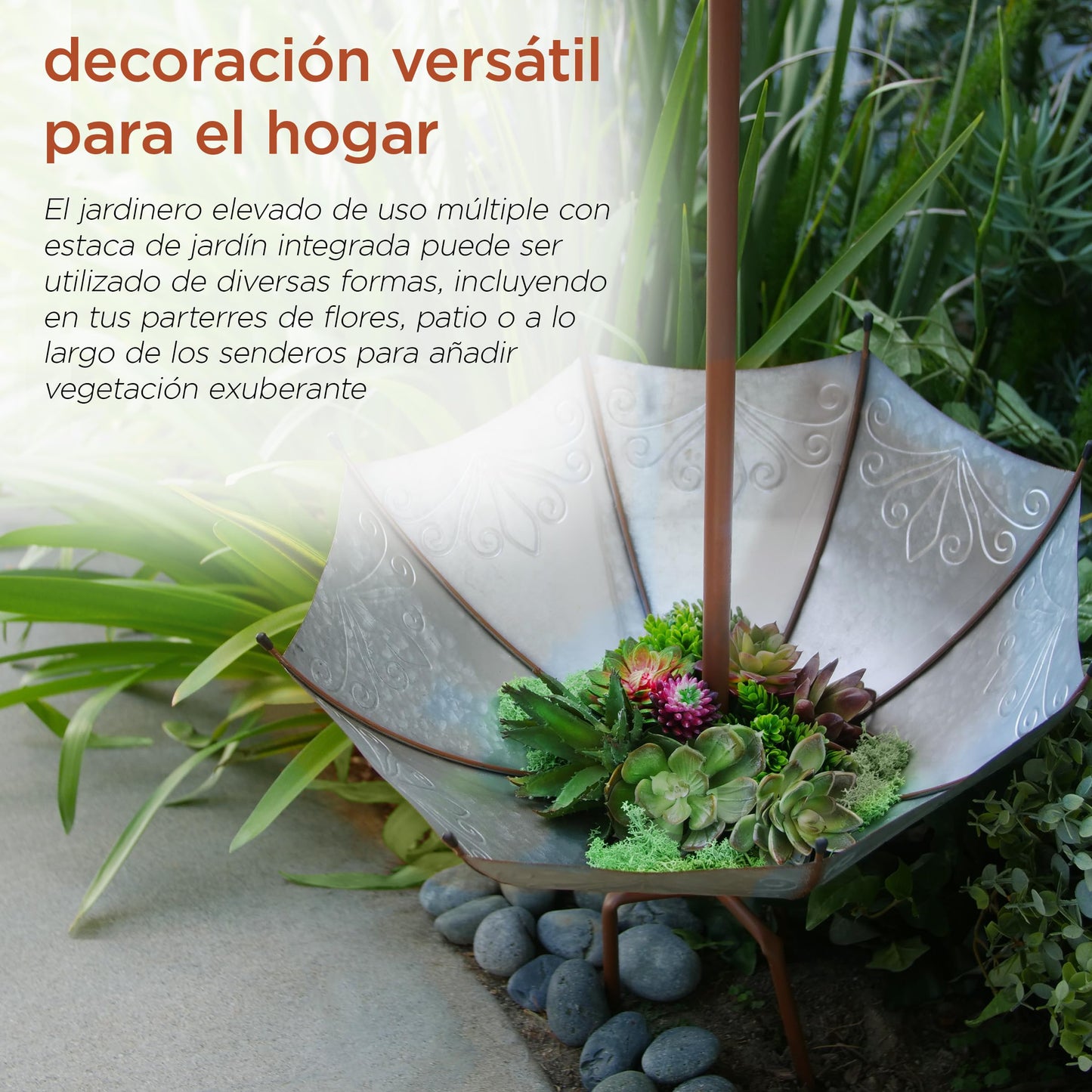 Alpine Corporation 36" Tall Outdoor Rustic Upside Down Umbrella Garden Stake and Planter