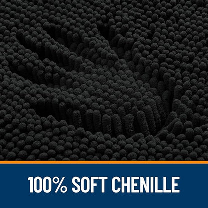 OLANLY Bathroom Rugs 32x20, Extra Soft Absorbent Chenille Bath Rugs, Rubber Backing Quick Dry, Machine Washable Bath Mats for Bathroom Floor, Tub and Shower, Home Decor Accessories, Black