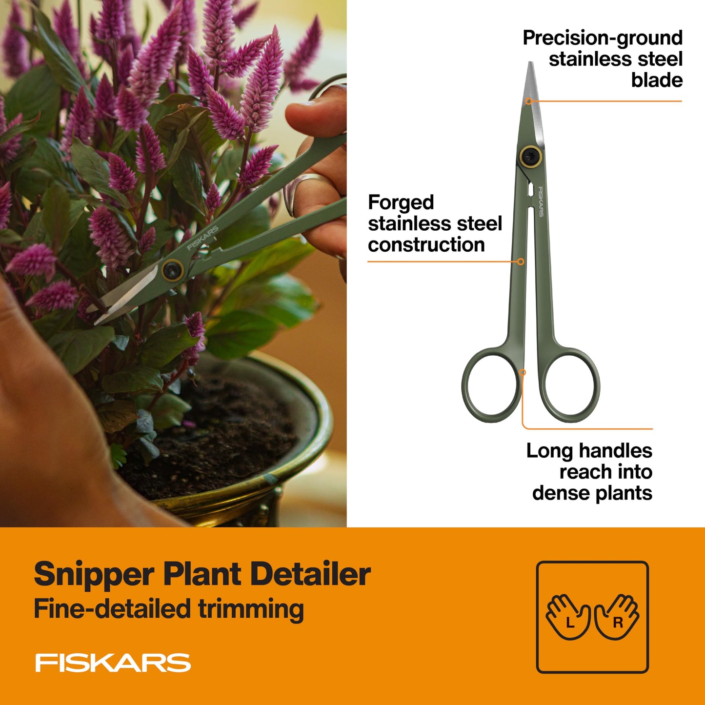 Fiskars Indoor Plant Care 3-Piece Set, Precision Gardening Tools with Nesting Storage Caddy, Detail Snips, Stem Shears & Bypass Pruner for Trimming & Shaping Houseplants, Stainless Steel Blades, Green