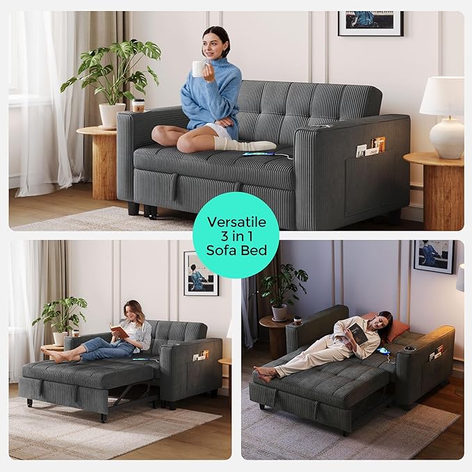 LINSY 54" Pull Out Couch with Charging Station