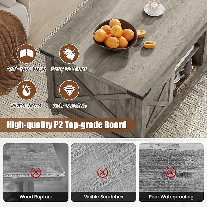 ALLSTAND 48" Farmhouse Lift Top Coffee Table