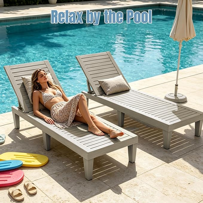 Lounge Chair Outdoor, High-Impact PP 5 Position Adjustable Tanning Chair