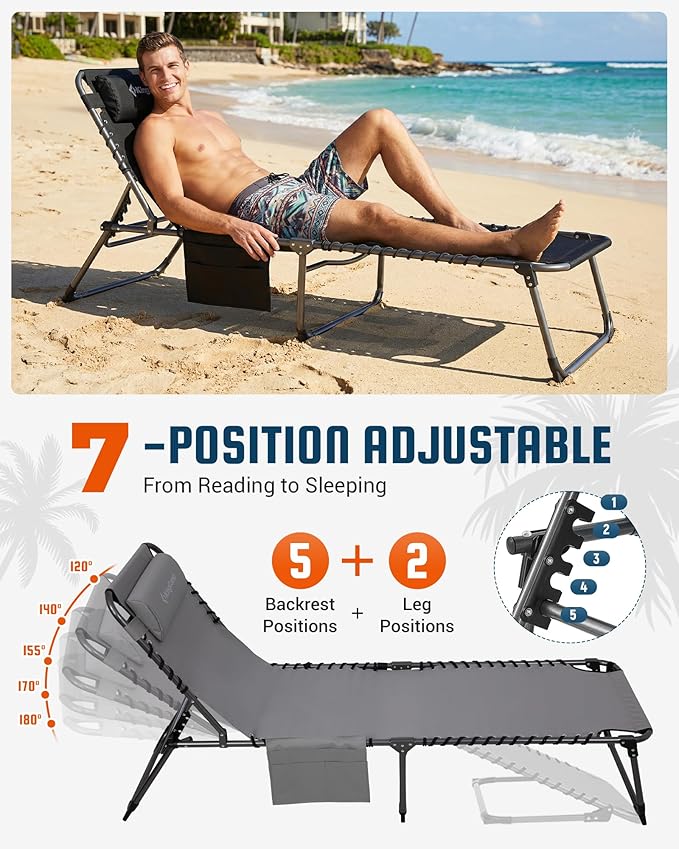 KingCamp Lounge Chair Outdoor, 400LBS Tanning Chairs