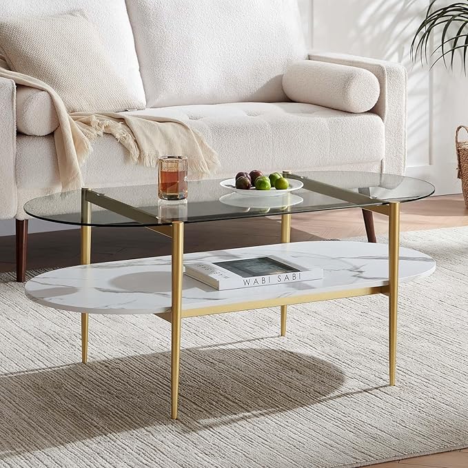 LumFurn Oval Coffee Table, Mid-Century Modern Design, L41 x W21 x H17 inch