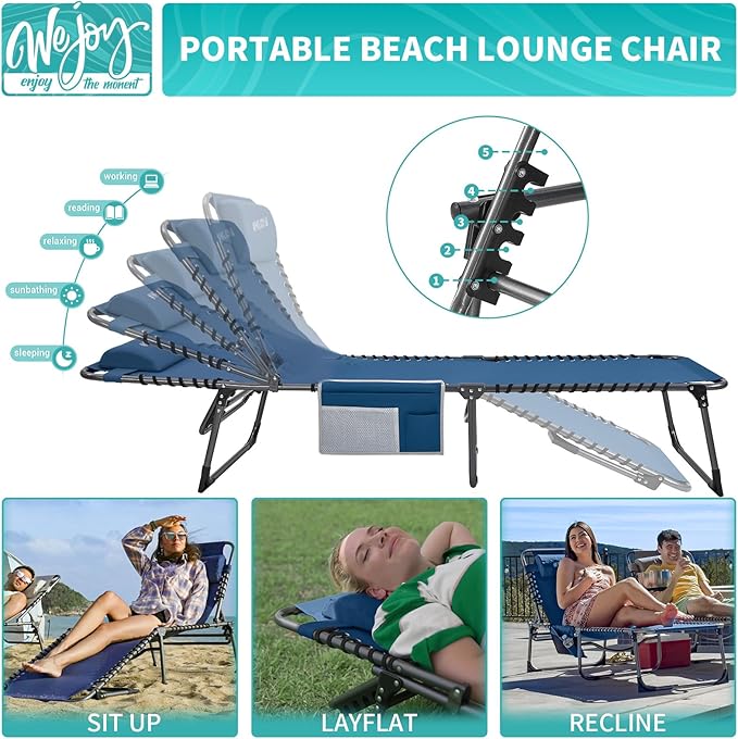#WEJOY Folding Lounge Chair Outdoor, 5-Position Adjustable Sunbathing Tanning