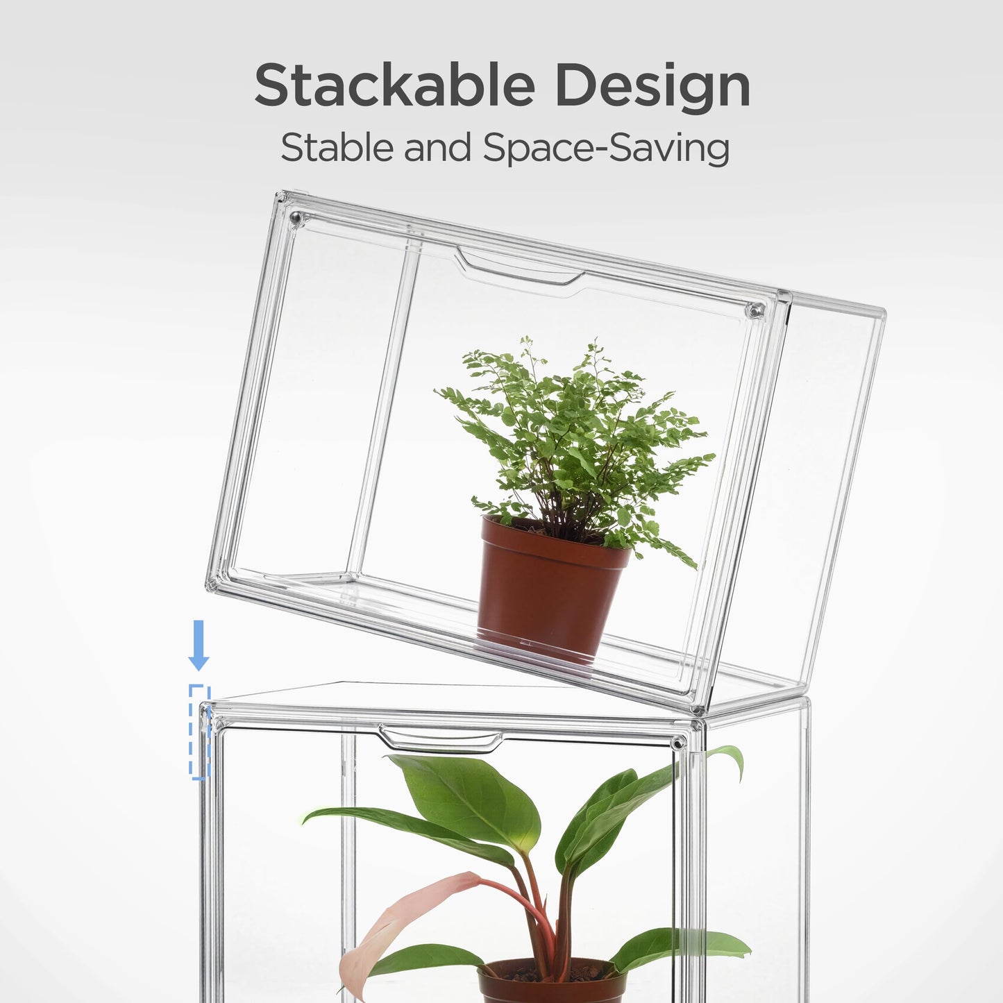 HBlife Mini Greenhouse for Indoor, Clear Stackable Green House with Magnetic Waterproof Door for Small Plants Nursery Germination and Display, Tabletop Portable Greenhouse, 14.1x8.6x10.6 Inch (2 Pack)