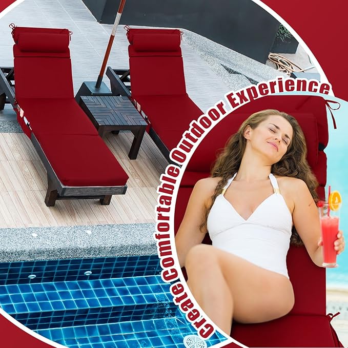 Wenqik 2 Pcs Outdoor Chaise Lounge Cushion