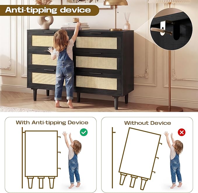 FUQARHY 6 Drawer Dresser Rattan Dresser Modern Chest