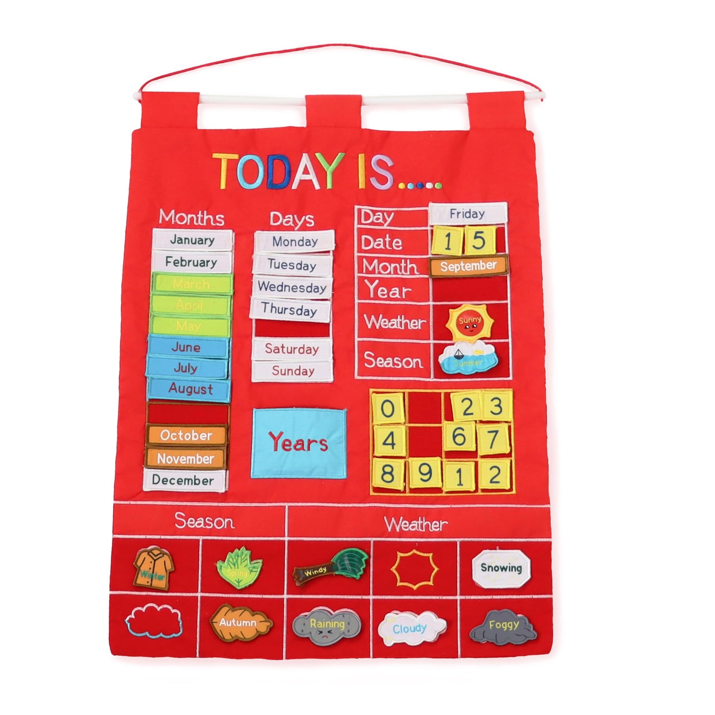 The Peanutshell Learning Calendar Wall Chart - Homeschool Supplies, Interactive Pocket Chart for Toddlers & Kids - Preschool Learning Activity Board, Circle Time Board for Classroom - Red Today is