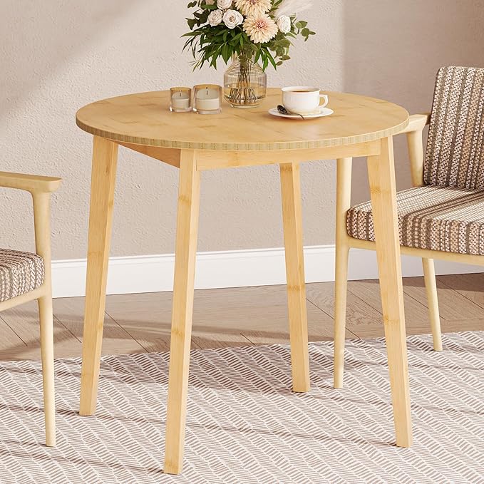 HOOBRO Bamboo Dining Table, Round Dining Table