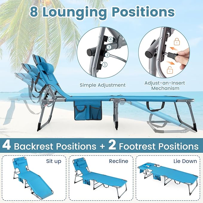 Goplus Tanning Chair, Folding Adjustable Patio Lounge Chair