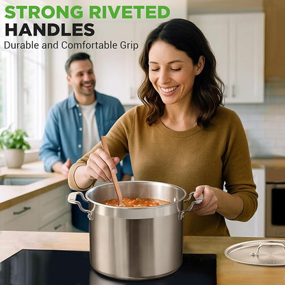 NutriChef Stainless Steel Cookware Stockpot - 14 Quart, Heavy Duty Induction Pot, Soup Pot with Stainless Steel Lid, Gas, Induction, Ceramic, Glass and Halogen Cooktops Compatible - NCSPT14Q