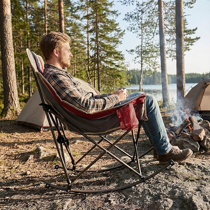 SUNNYFEEL Heated Rocking Camping Chair Fully Padded Patio Folding Chair