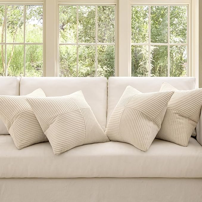 MIULEE Beige Throw Pillow Covers 18x18 Inch Set of 4 Boho Patchwork Cushion