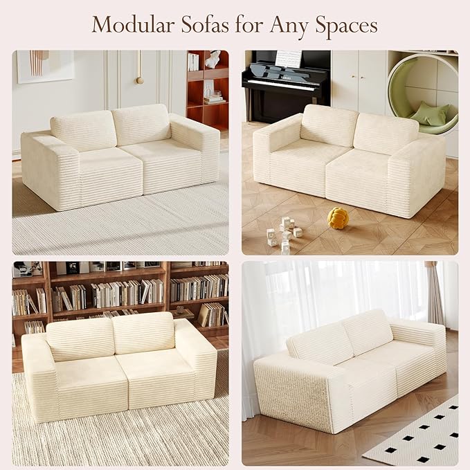 Vesgantti 80" Modular Sectional Sofa, Corduroy Cloud Couch