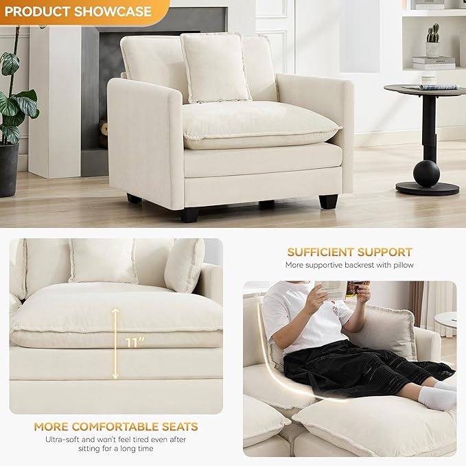 WUTUTUEE 41'' Modern Chenille Oversized Chair, Upholstered Accent Living Room