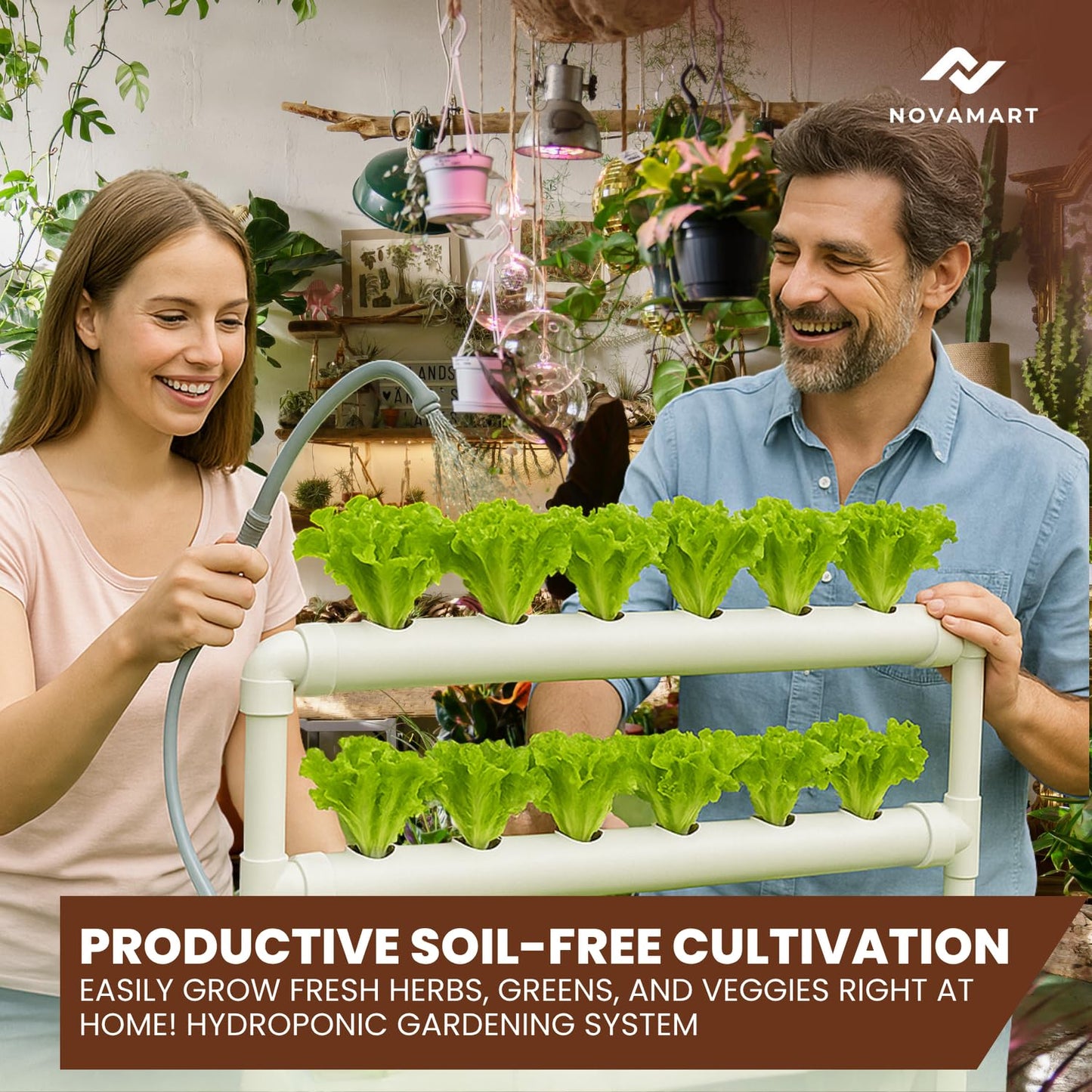 NOVAMART Hydroponic Plant Growing System – 36-Site PVC Indoor Garden Tower with AU/US Plug | Soil-Free Vertical Hydro Grow Kit with Planting Baskets, Sponges & Irrigation Tube | White