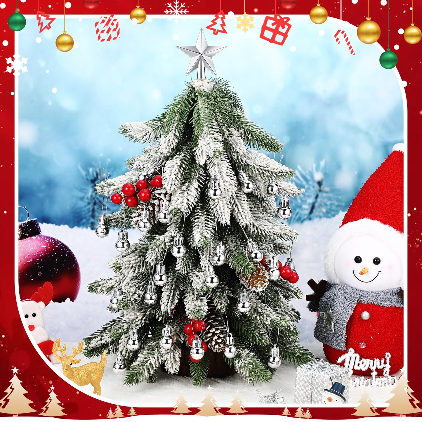 RoundFunny 25 Pcs Christmas Balls Ornaments Set Mini Tree Decoration 0. 79 Inch Christmas Ball Tree Topper Star Hanging Ornaments for Party Decoration(Silver)