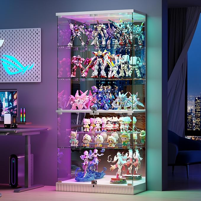 HNEBC 5 Tier Glass Display Cabinet, 66.9" Curio Cabinet