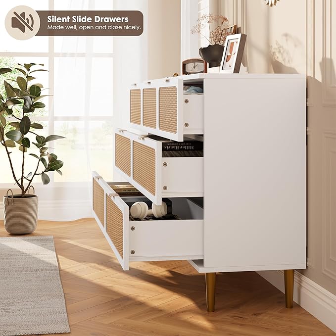 GarveeHome Rattan 7 Drawer Dressers